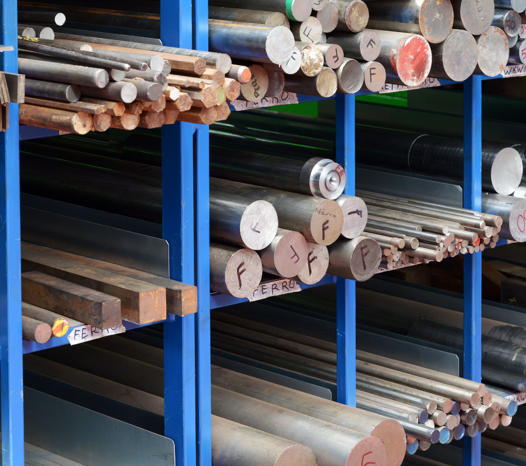 Close-Up of assorted blanks on storage shelves