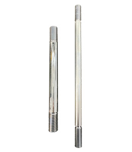 Example of steel tie rods with rolled thread ends on a white background